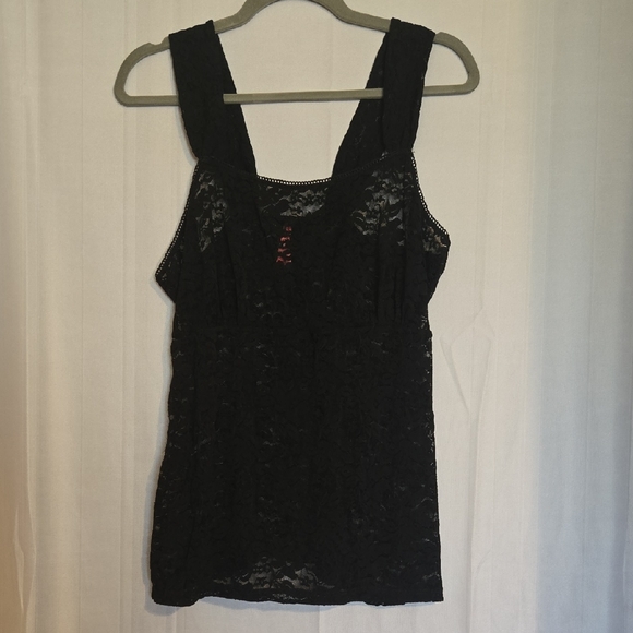 Ruby Ribbon Tops - Womens Ruby Ribbon Black Lace Tank Cami Sz XL